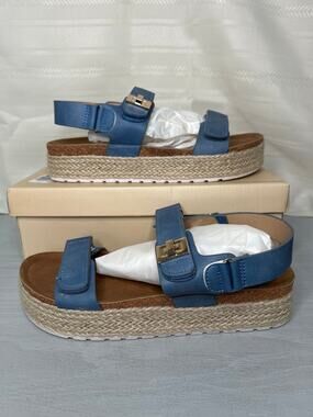 Yoki Chiara-20 Platform Espadrille Double Strap Sandals Denim Womens Size 10
